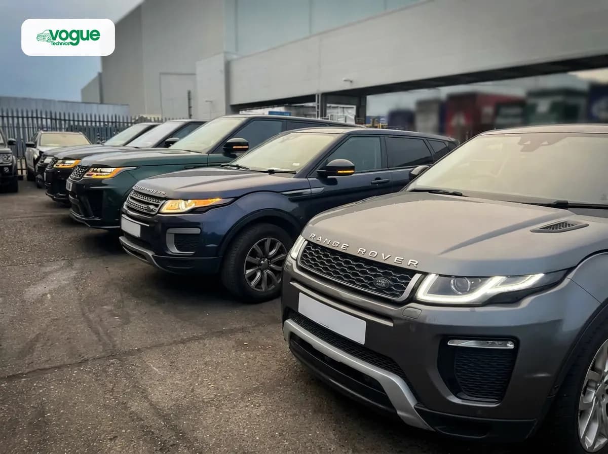 Vogue Technics technician using specialist JLR diagnostic equipment on Range Rover, Grays Essex