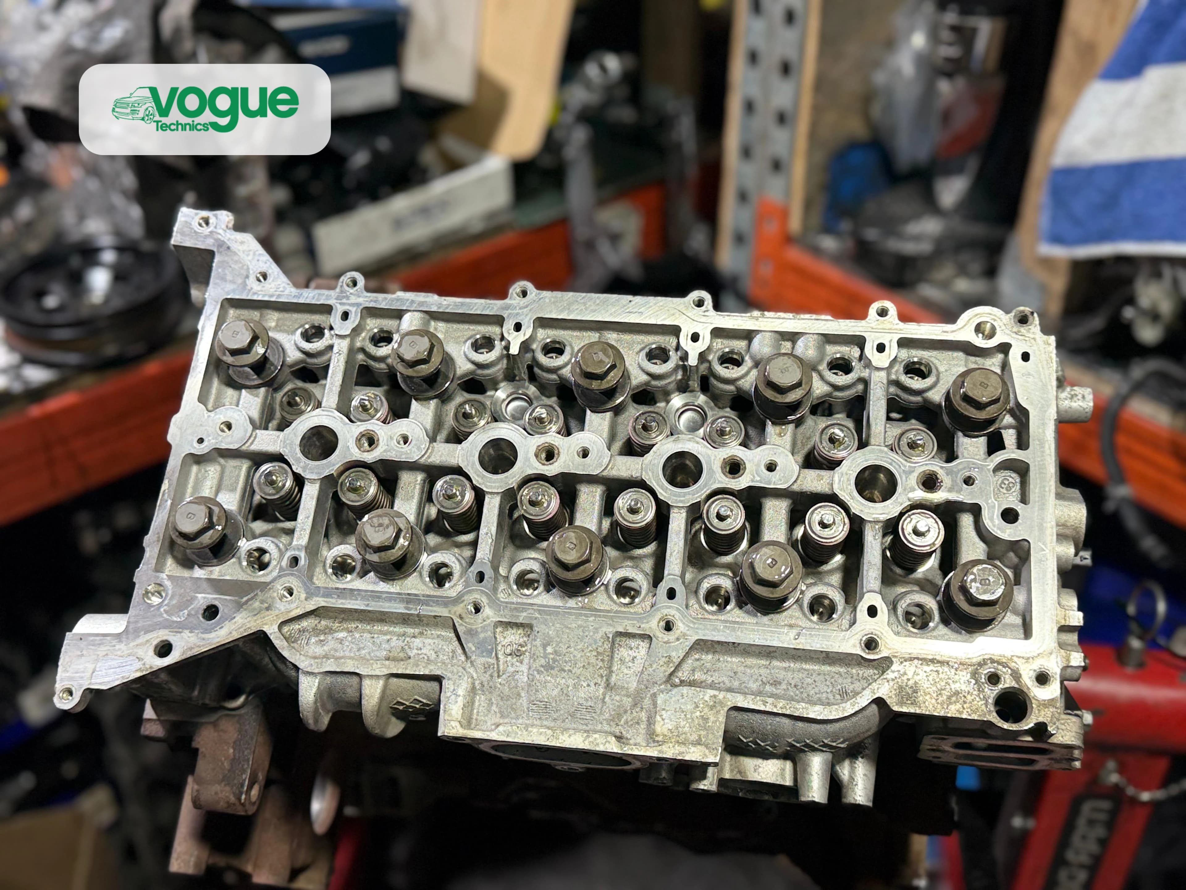 Range Rover engine bay opened for full engine rebuild at Vogue Technics workshop, Grays Essex
